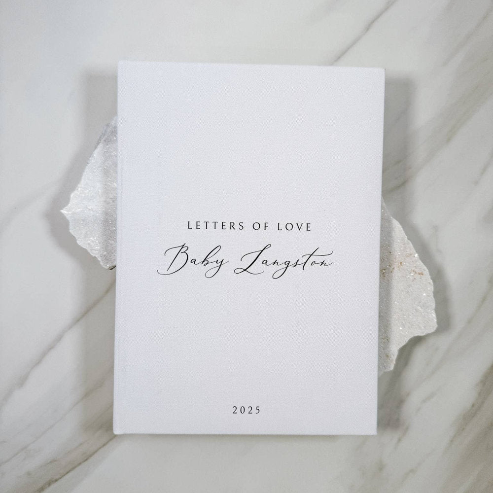 Baby Shower Guest Book Personalised White Linen Cover