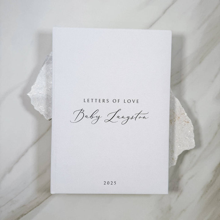 Baby Shower Guest Book Personalised White Linen Cover
