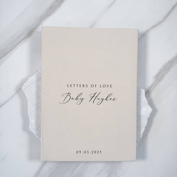 Baby Shower Guest Book Personalised Almond Linen Cover