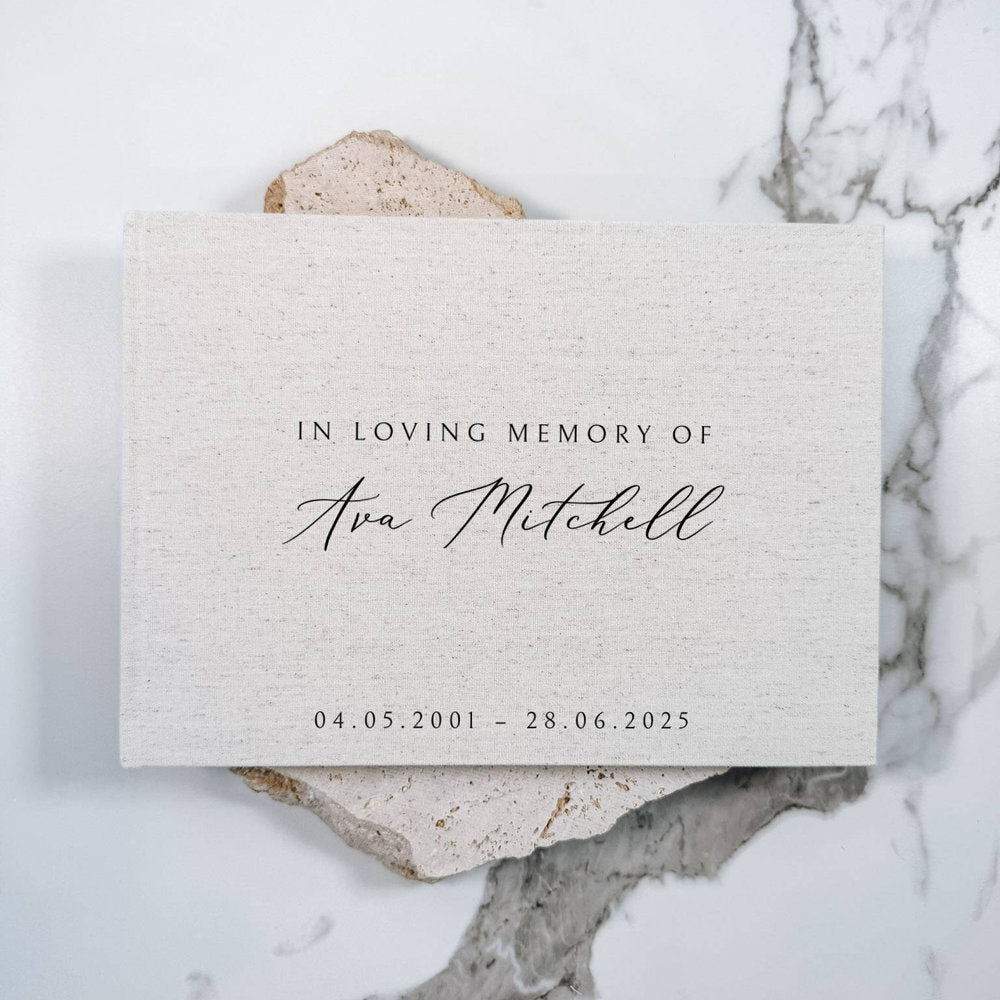 Memorial Guest Book with Sand Linen Cover