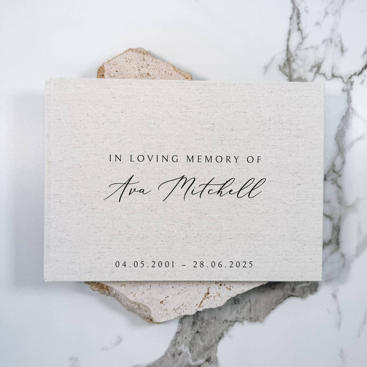 Memorial Guest Book with Sand Linen Cover