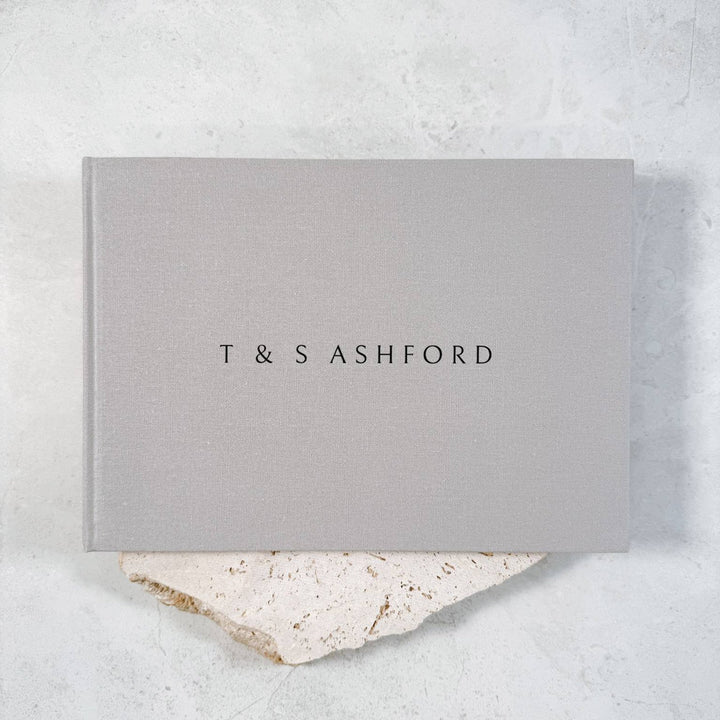 Linen Cover Guest Book for Wedding in Grey