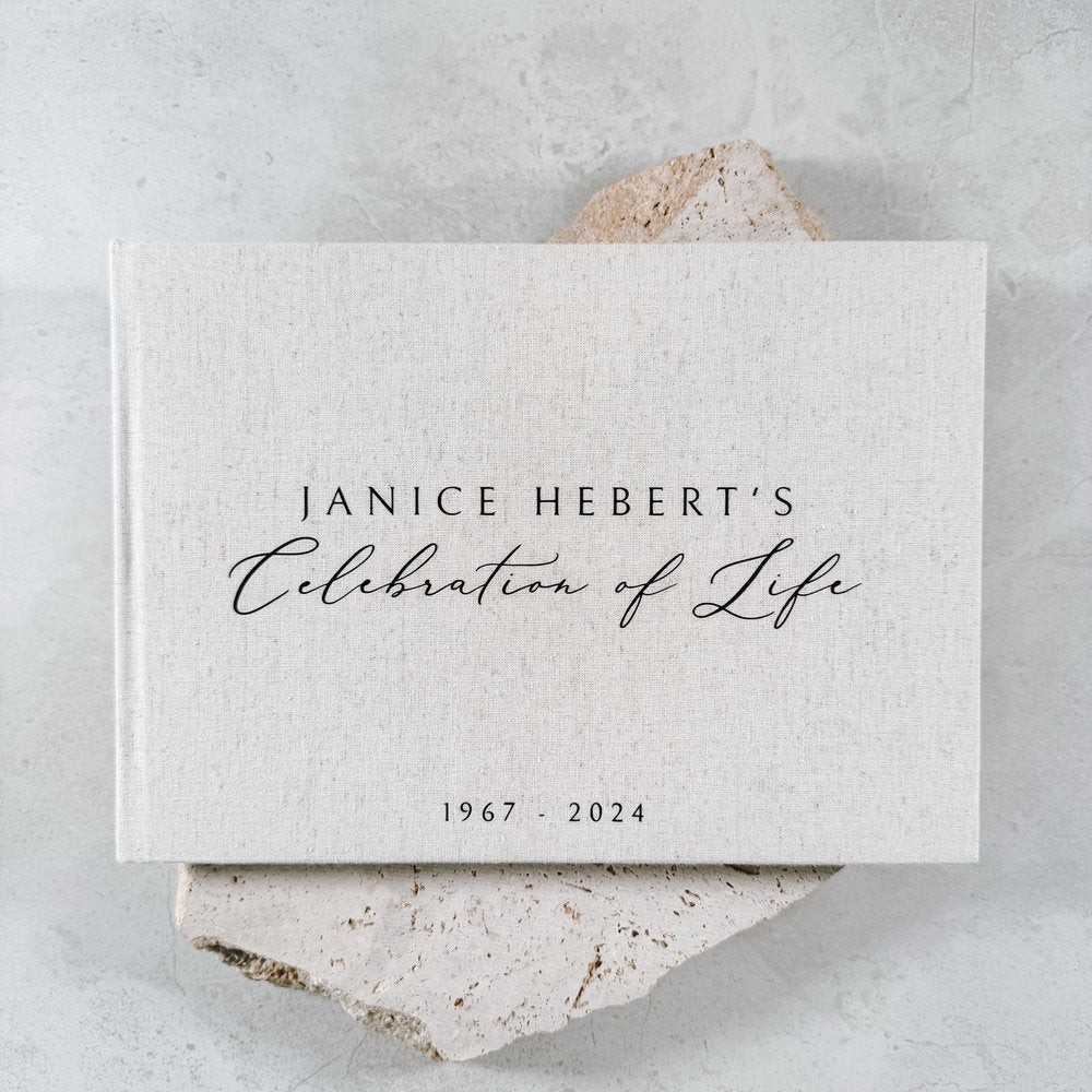 Celebration of Life Guest Book Beige Linen Cover