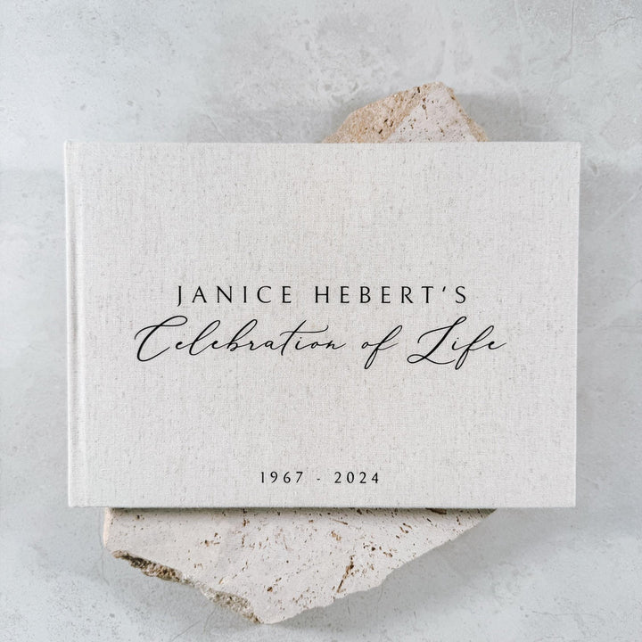 Celebration of Life Guest Book Beige Linen Cover