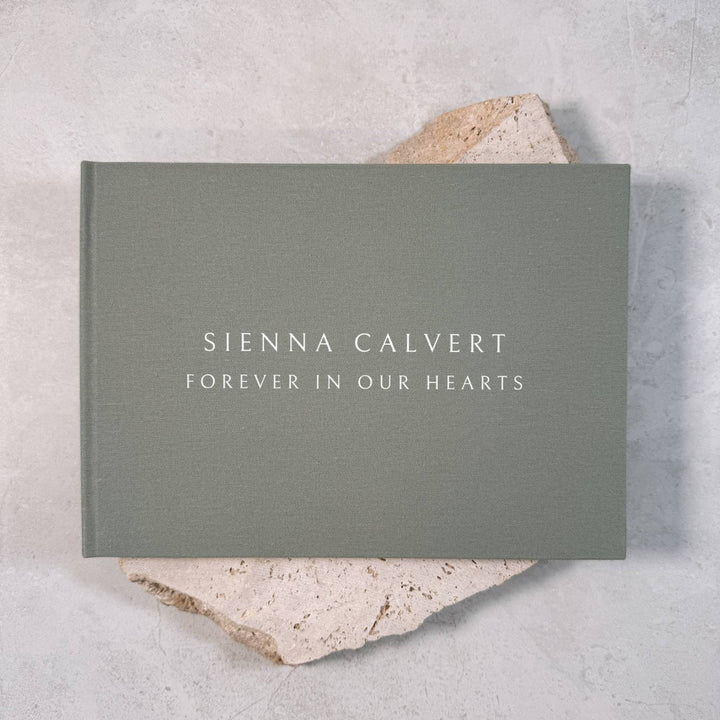 Funeral Guest Book with Sage Linen Fabric Cover