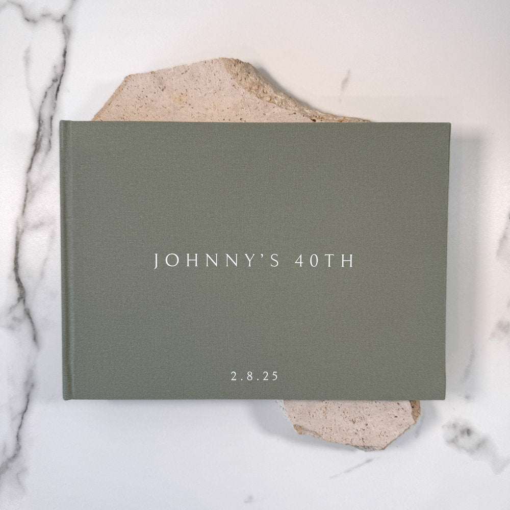 Birthday Guest Book with Sage Linen Cover
