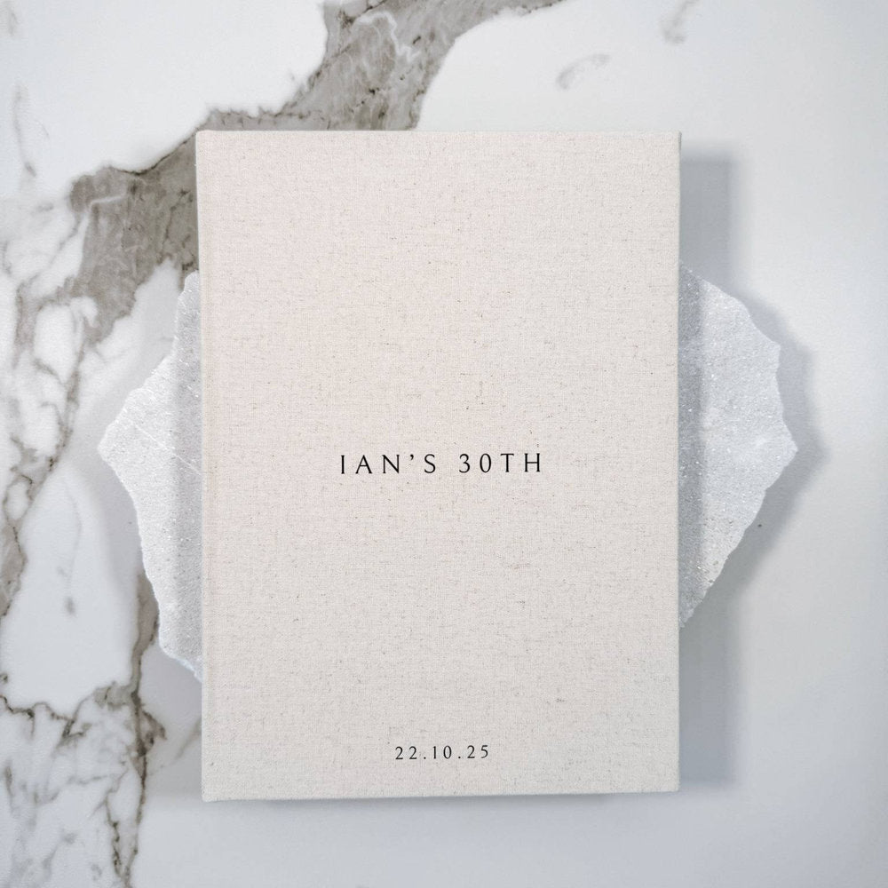 Custom Birthday Guest Book Sand Linen Cover