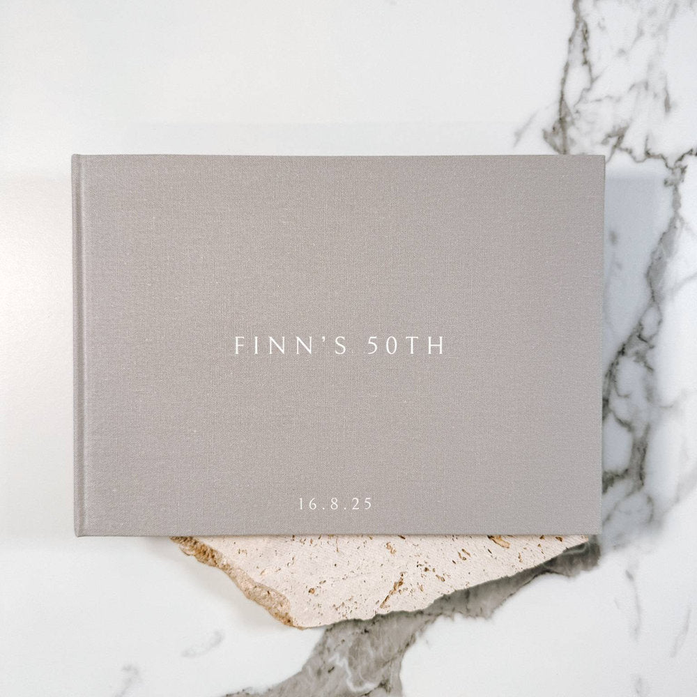 Birthday Guest Book with Grey Linen Cover