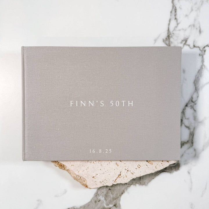 Birthday Guest Book with Grey Linen Cover