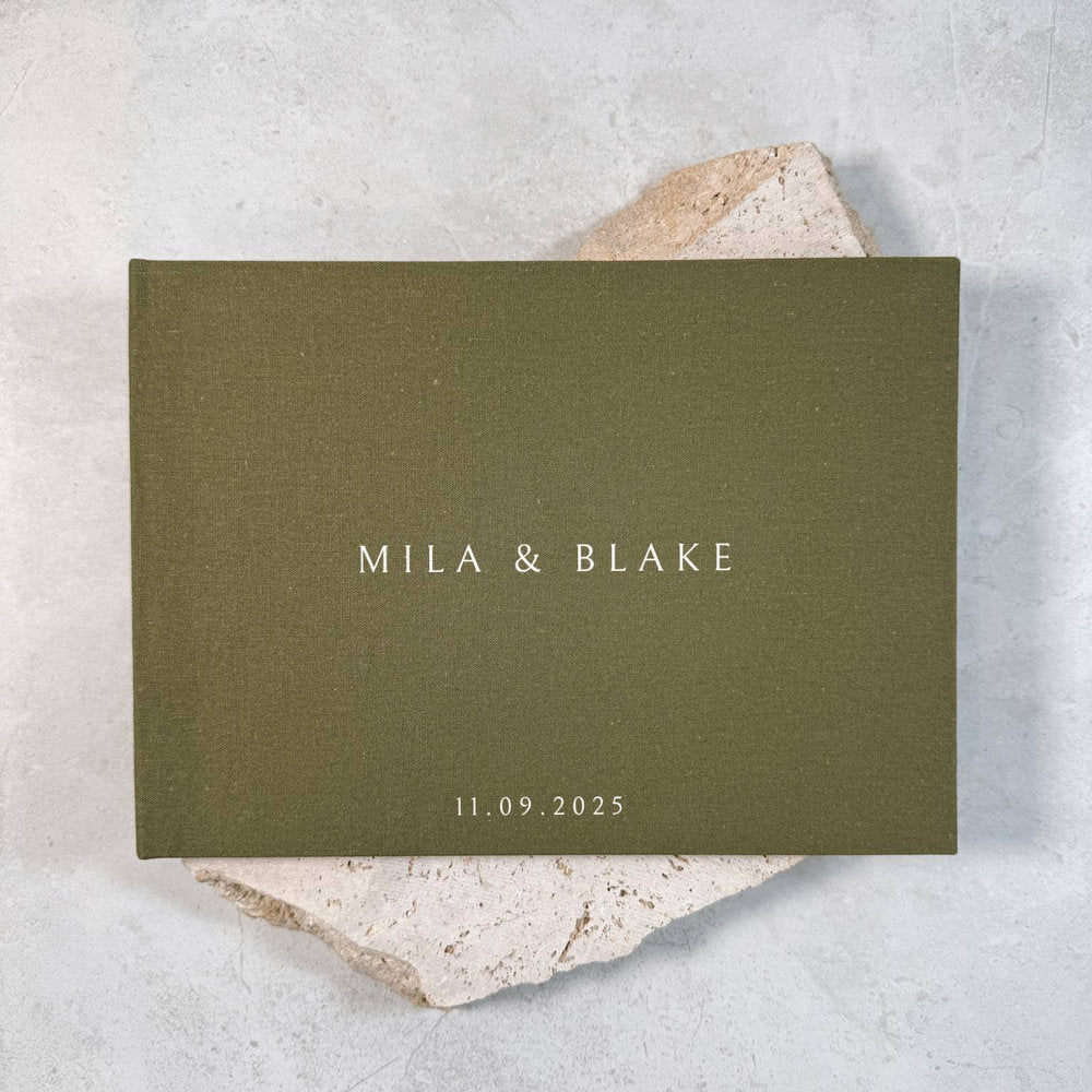 Wedding Guest Book Handmade in Green Linen