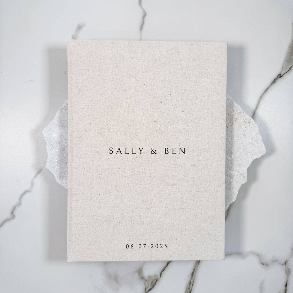 Wedding Guest Book A4 Size Linen Sand Colour