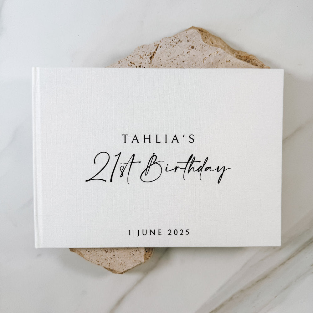 Personalised Birthday Guest Book A4 Ivory Linen