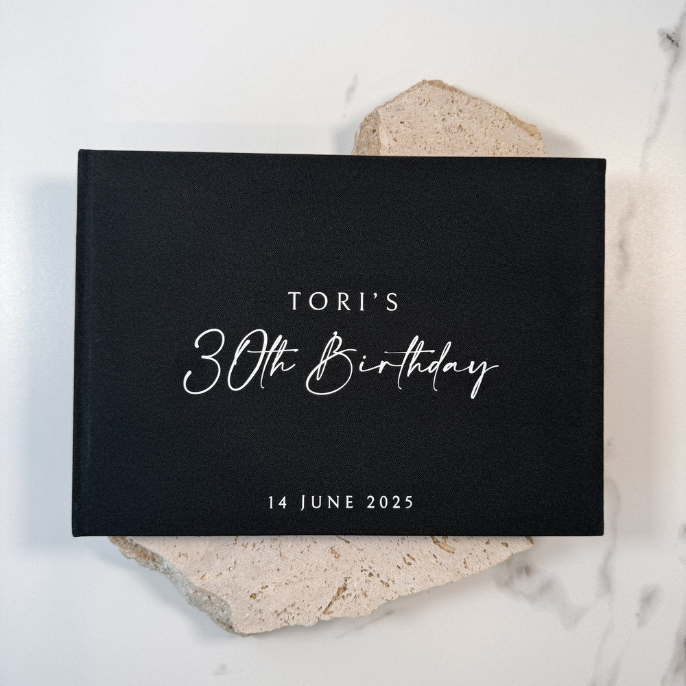 Personalised Birthday Guest Book A4 Black Linen
