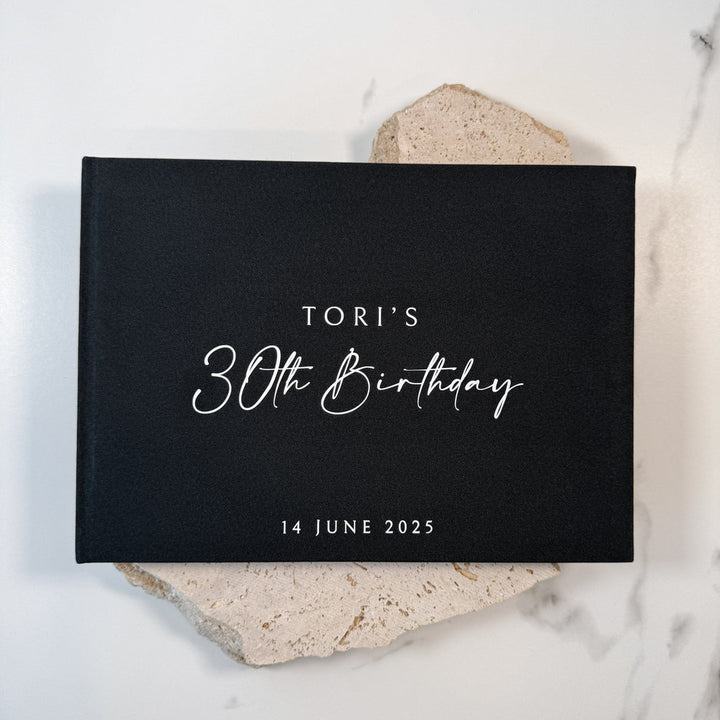Personalised Birthday Guest Book A4 Black Linen