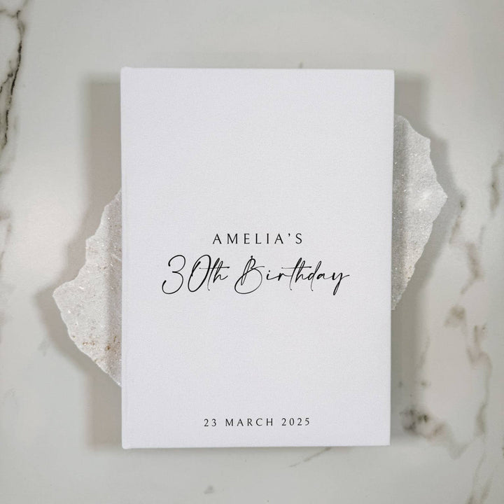 Elegant Birthday Guest Book White  Linen Album