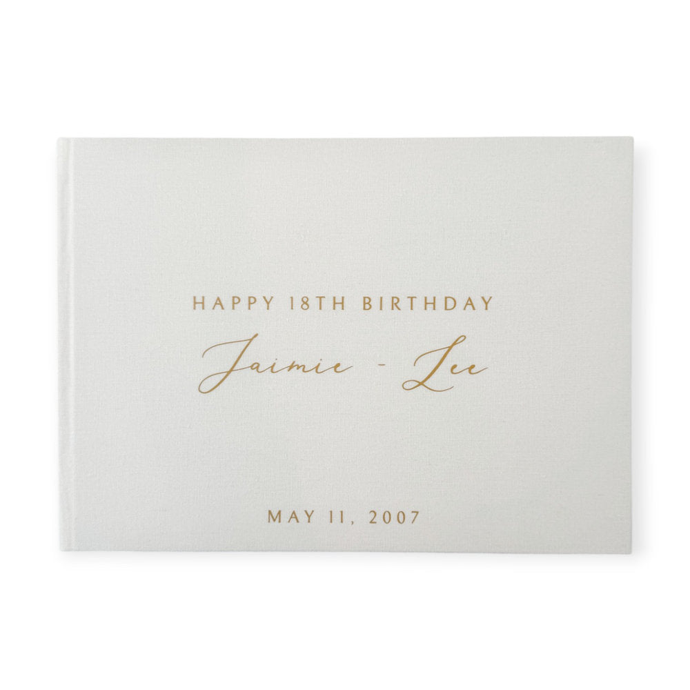 Classic Ivory Linen Birthday Guest Book Keepsake