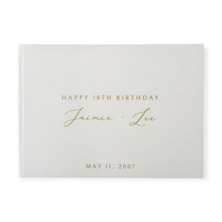 Classic Ivory Linen Birthday Guest Book Keepsake