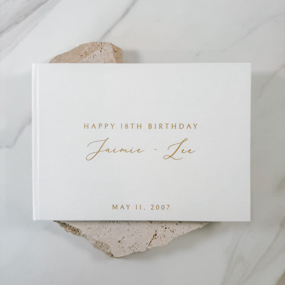 Classic Ivory Linen Birthday Guest Book Keepsake