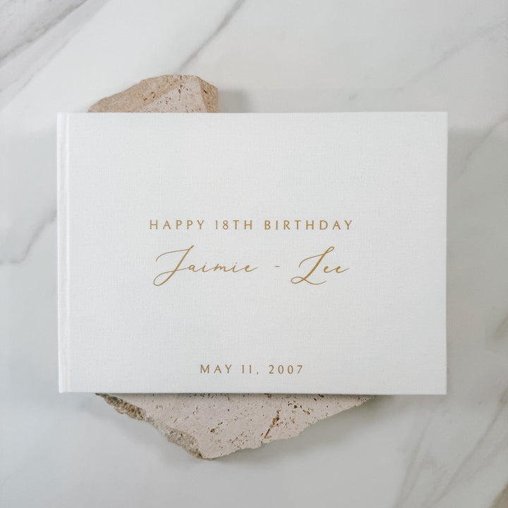 Classic Ivory Linen Birthday Guest Book Keepsake