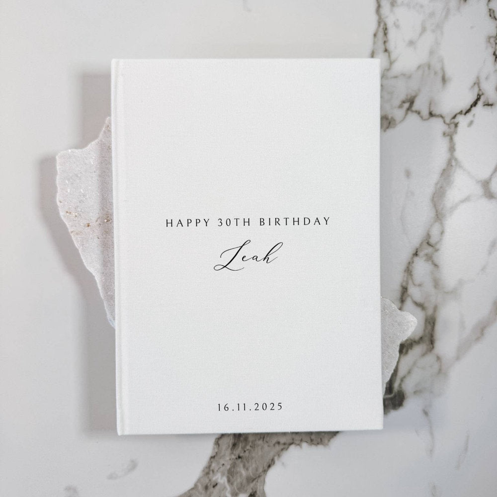 Personalised Birthday Guest Book Ivory Linen Binding