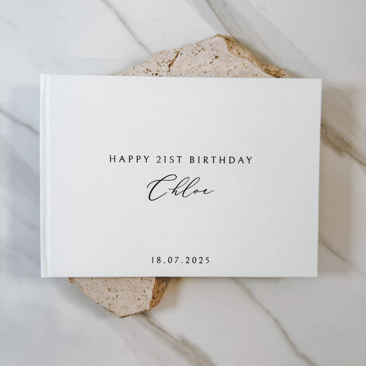 Classic Ivory Linen Birthday Guest Book Keepsake