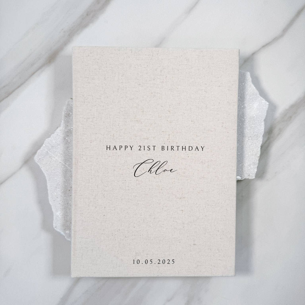 Personalised Birthday Guest Book Sand Linen Binding