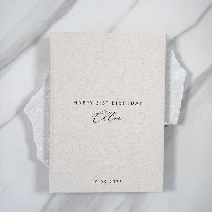 Personalised Birthday Guest Book Sand Linen Binding