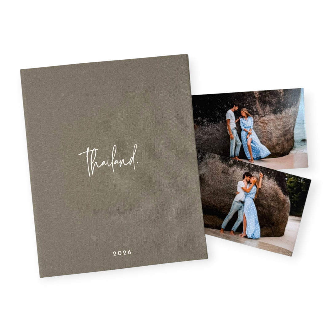 Personalised Travel Photo Album Linen Cover Almond