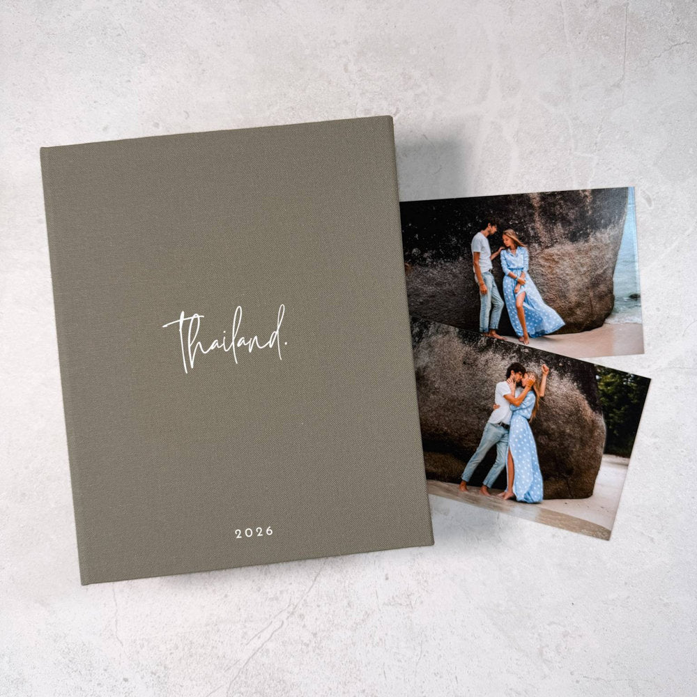 Personalised Travel Photo Album Linen Cover Almond