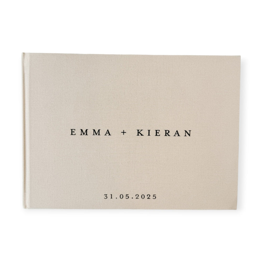 Beige Linen Wedding Guest Book Personalised