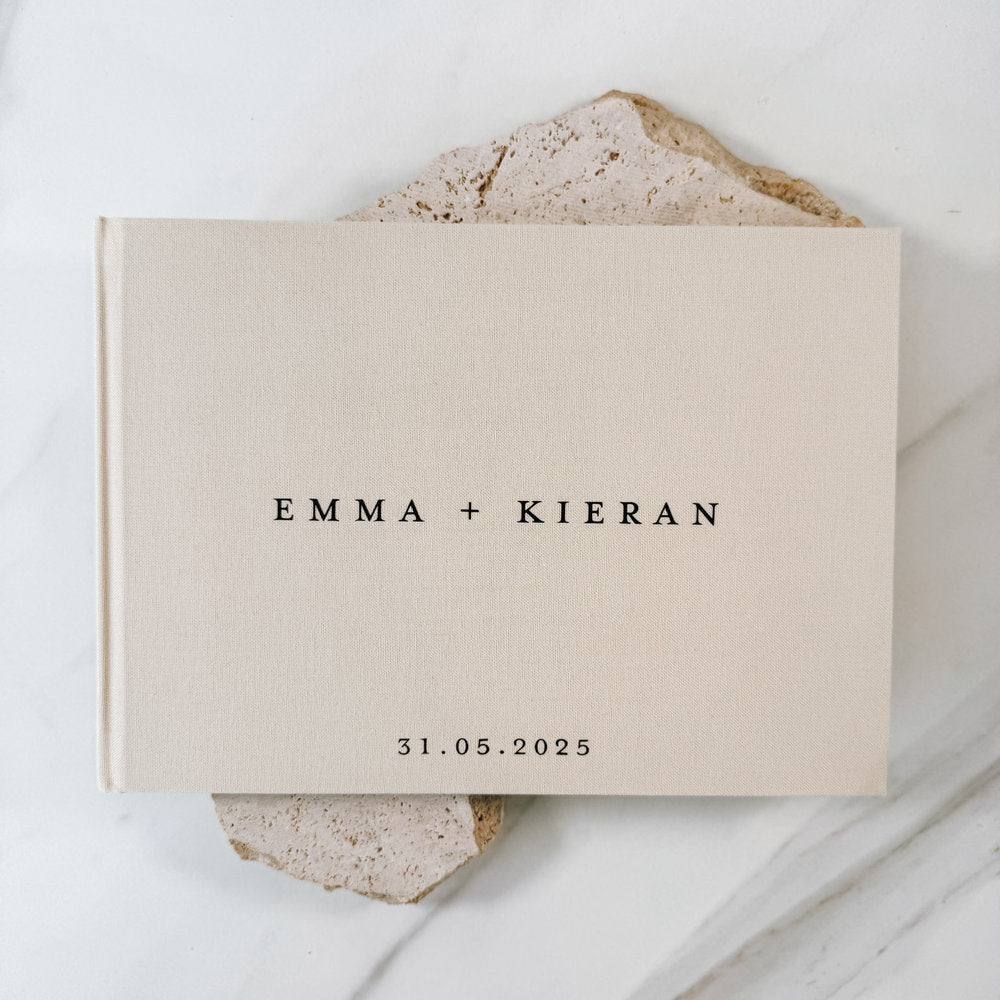 Beige Linen Wedding Guest Book Personalised