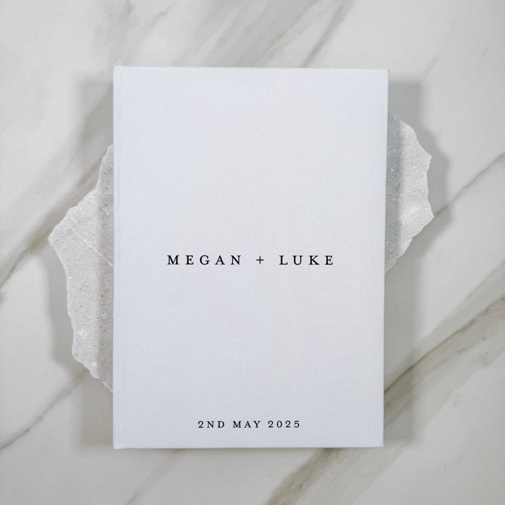 White Wedding Reception Guest Book Linen Cover