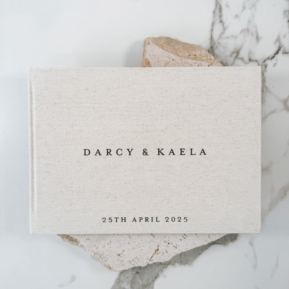 Sand Linen Wedding Guest Book Personalised