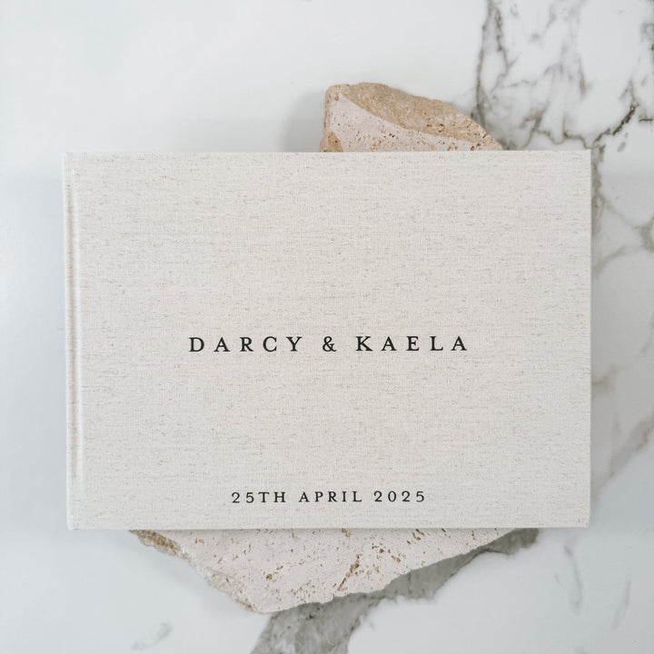 Sand Linen Wedding Guest Book Personalised
