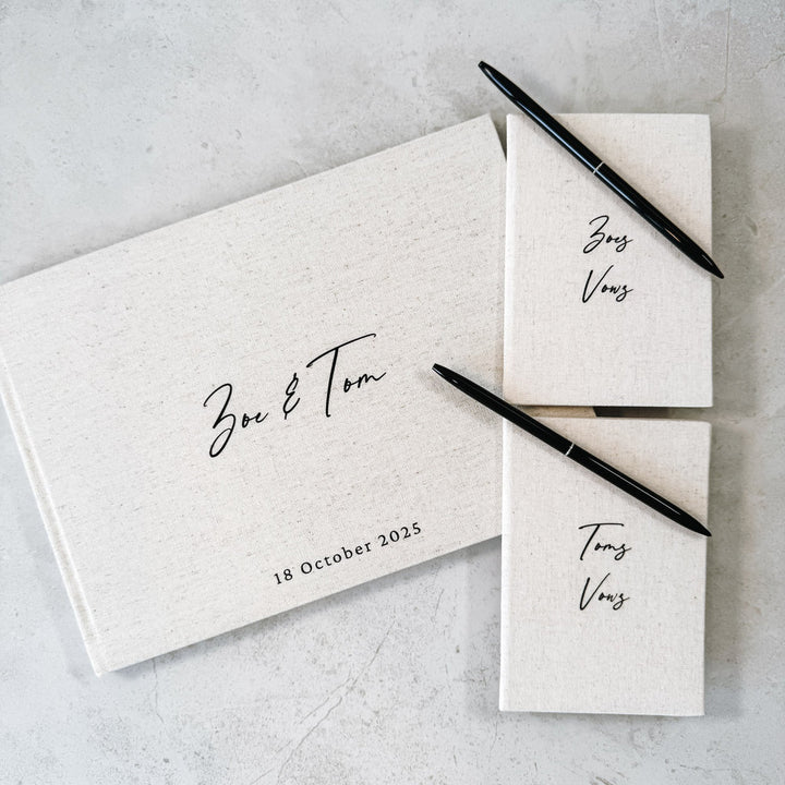 Wedding Guest Book Bundle - Classic Linen Wedding Keepsake & Vow Books Set