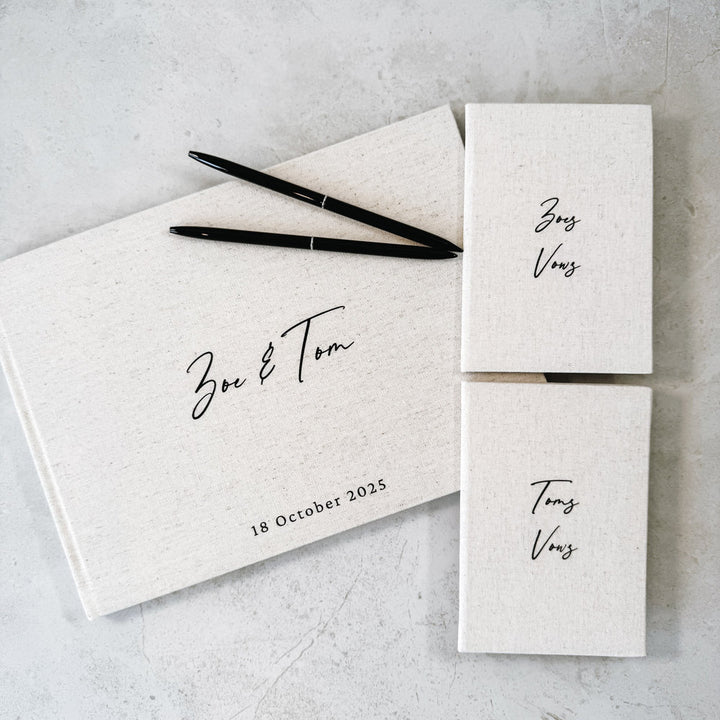 Wedding Guest Book Bundle - Classic Linen Wedding Keepsake & Vow Books Set