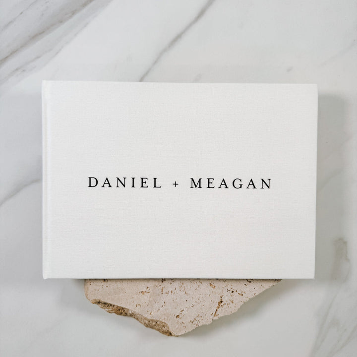 Personalised wedding guest book linen cover
