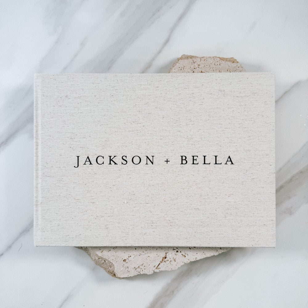 Personalised wedding guest book linen cover
